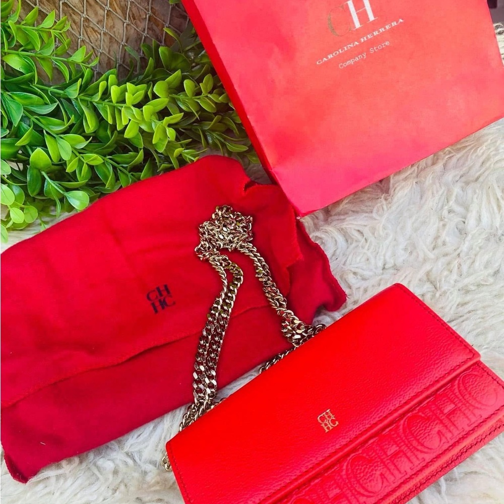 Carolina Herrera Vibrant Red Leather Wristlet